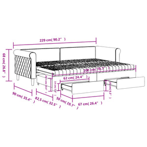 vidaXL Extendable Day Bed with Drawers Dark Grey 80x200 cm Velvet
