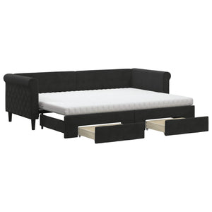vidaXL Extendable Daybed with Drawers Black 80x200 cm Velvet