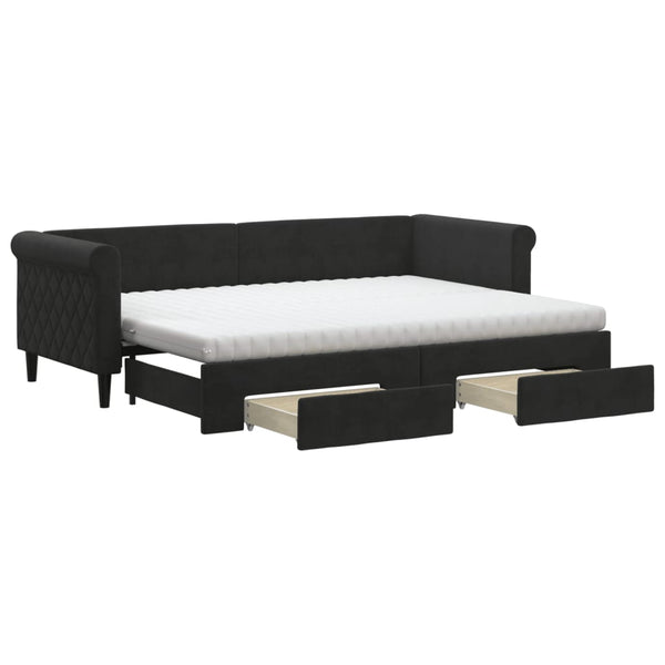vidaXL Extendable Daybed with Drawers Black 80x200 cm Velvet