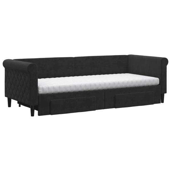vidaXL Extendable Daybed with Drawers Black 80x200 cm Velvet