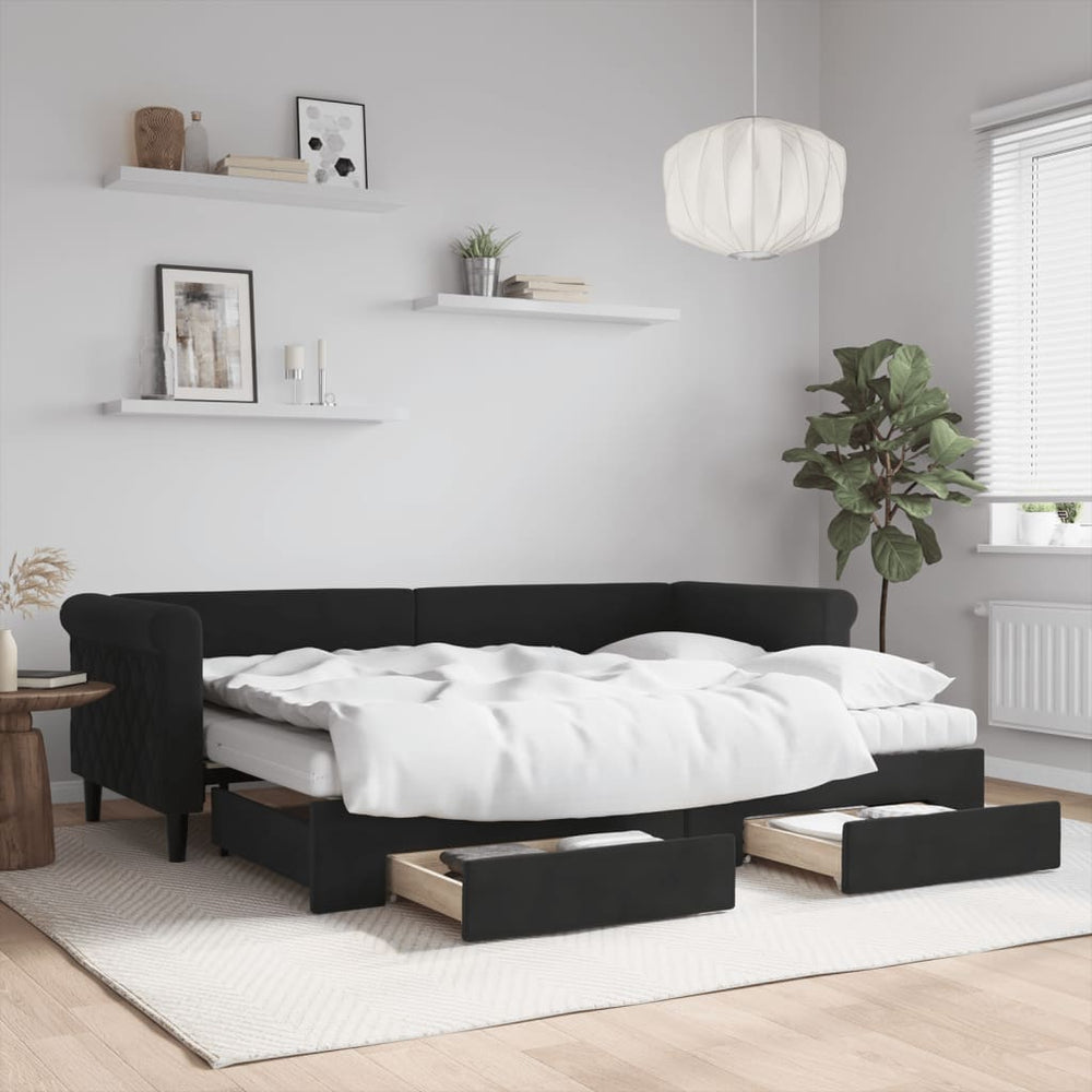 vidaXL Extendable Daybed with Drawers Black 80x200 cm Velvet