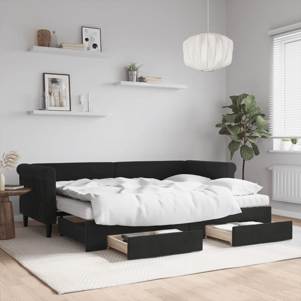 vidaXL Extendable Daybed with Drawers Black 80x200 cm Velvet