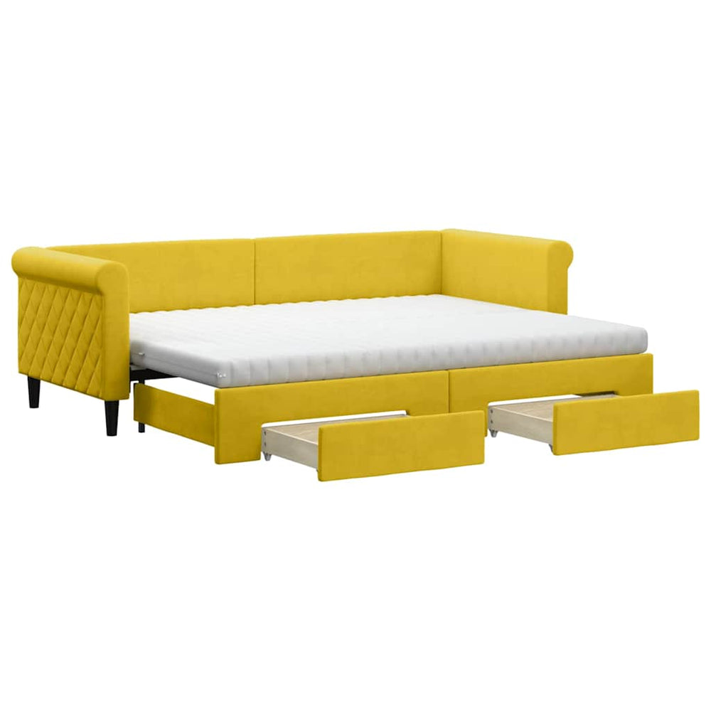 vidaXL Extendable Day Bed with Drawers Yellow 80x200 cm Velvet