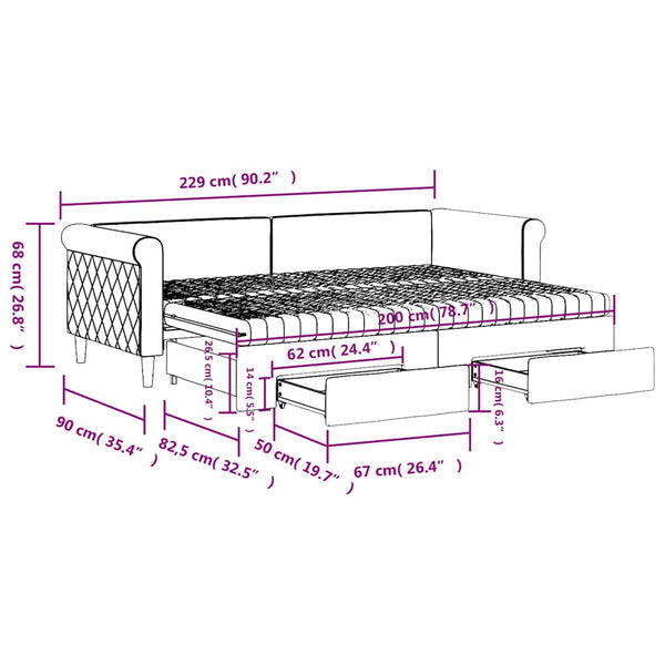 vidaXL Extendable Day Bed with Drawers Yellow 80x200 cm Velvet