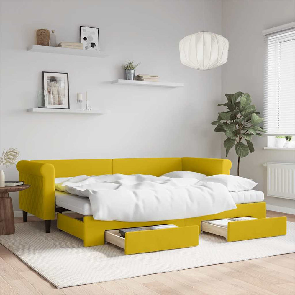 vidaXL Extendable Day Bed with Drawers Yellow 80x200 cm Velvet
