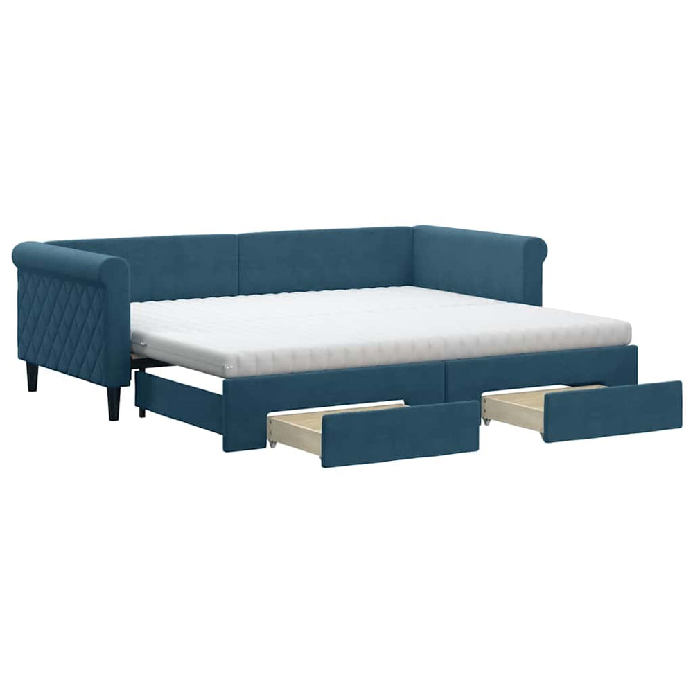 vidaXL Extendable Day Bed with Drawers Blue 90x200 cm Velvet