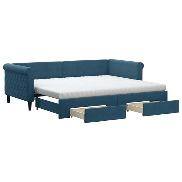vidaXL Extendable Day Bed with Drawers Blue 90x200 cm Velvet