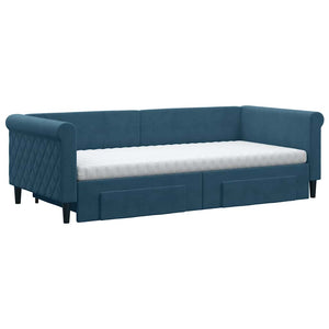 vidaXL Extendable Day Bed with Drawers Blue 90x200 cm Velvet