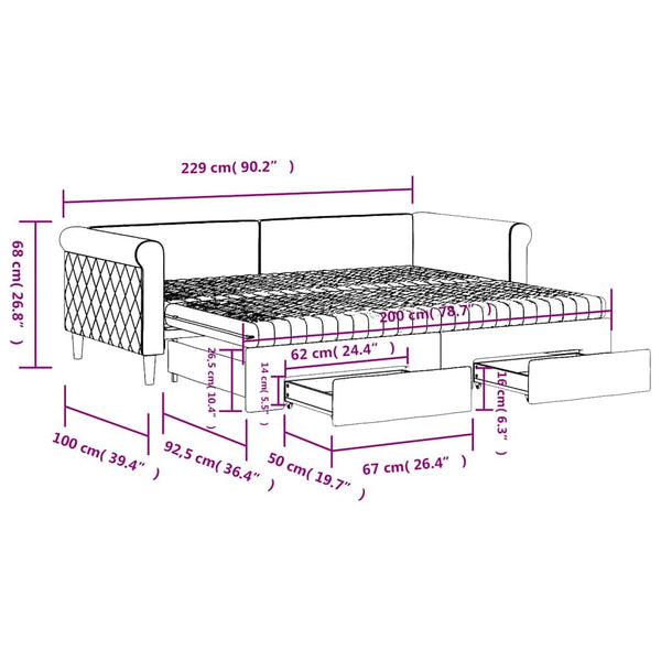 vidaXL Extendable Day Bed with Drawers Blue 90x200 cm Velvet