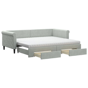 vidaXL Extendable Day Bed with Drawers Light Grey 90x200 cm Velvet
