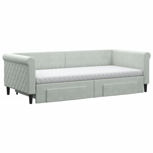 vidaXL Extendable Day Bed with Drawers Light Grey 90x200 cm Velvet