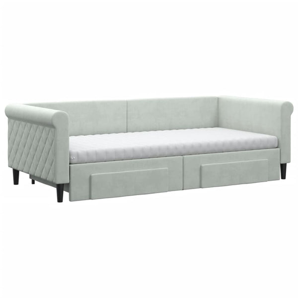 vidaXL Extendable Day Bed with Drawers Light Grey 90x200 cm Velvet