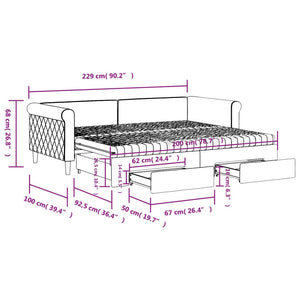 vidaXL Extendable Day Bed with Drawers Light Grey 90x200 cm Velvet