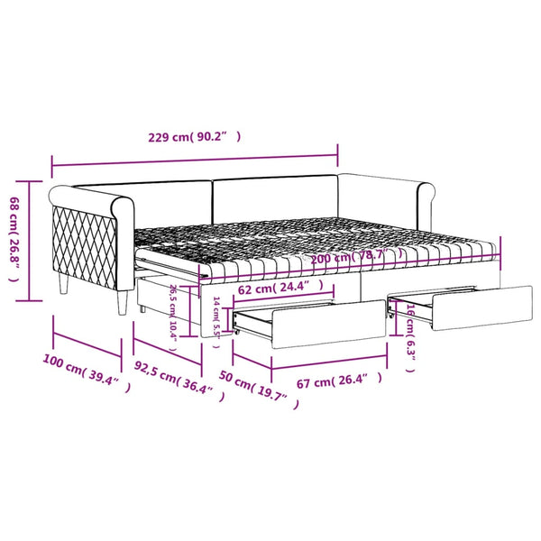 vidaXL Extendable Day Bed with Drawers Light Grey 90x200 cm Velvet