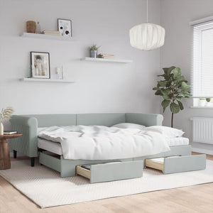 vidaXL Extendable Day Bed with Drawers Light Grey 90x200 cm Velvet
