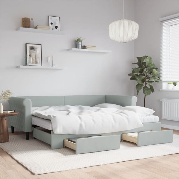 vidaXL Extendable Day Bed with Drawers Light Grey 90x200 cm Velvet