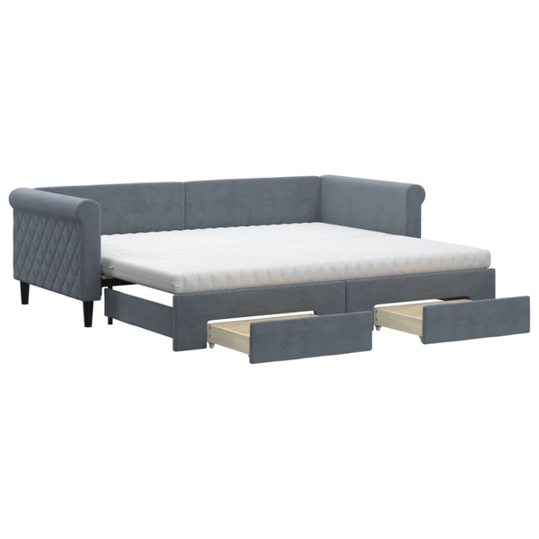 vidaXL Extendable Day Bed with Drawers Dark Grey 90x200 cm Velvet
