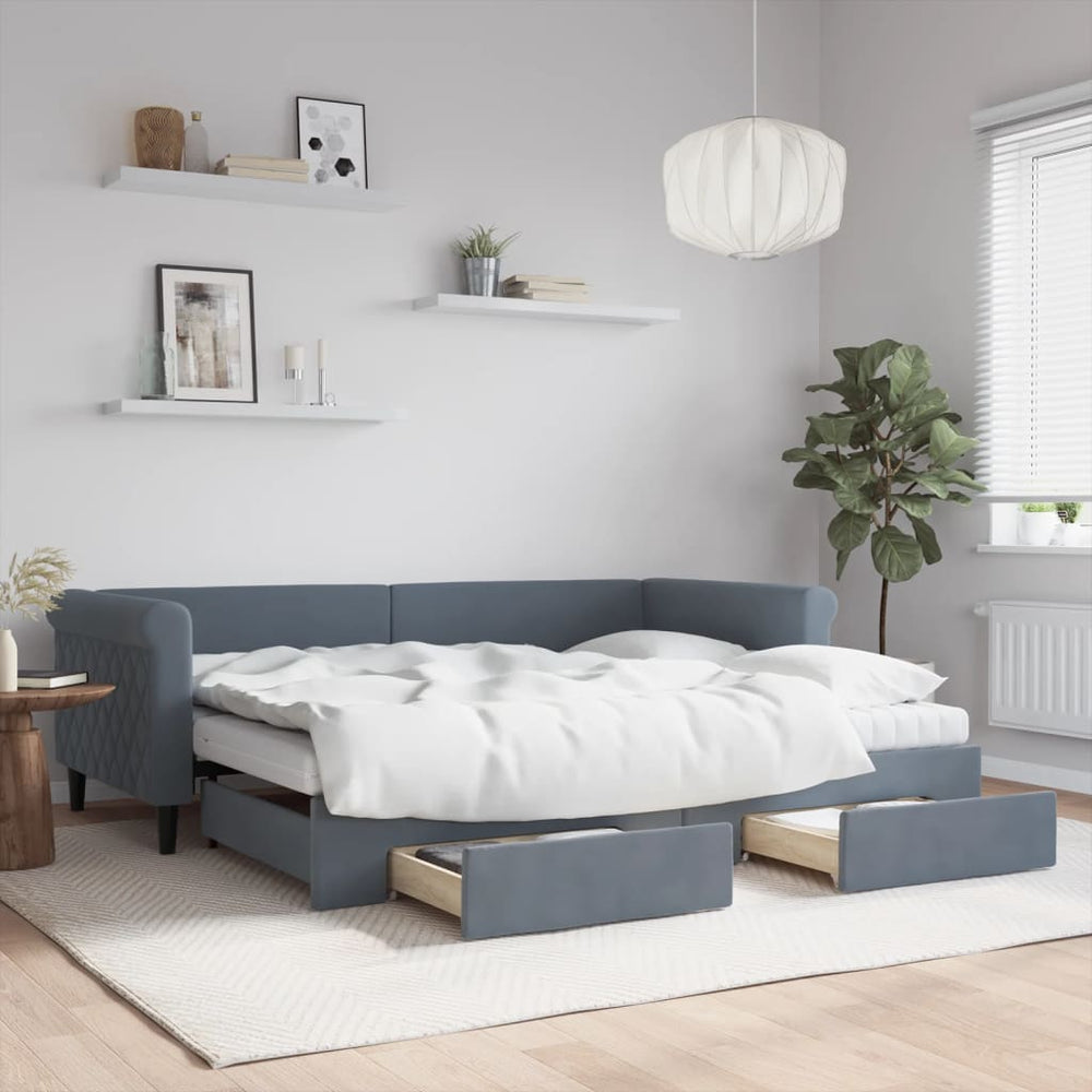 vidaXL Extendable Day Bed with Drawers Dark Grey 90x200 cm Velvet
