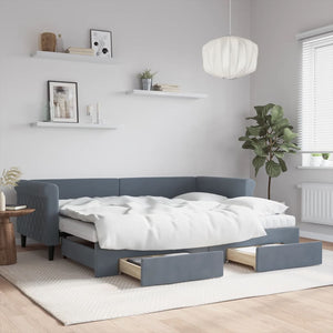 vidaXL Extendable Day Bed with Drawers Dark Grey 90x200 cm Velvet