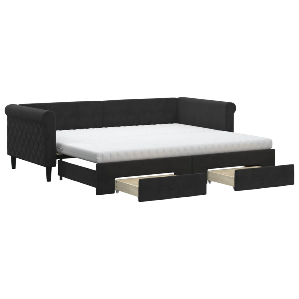 vidaXL Extendable Day Bed with Drawers Black 90x200 cm Velvet