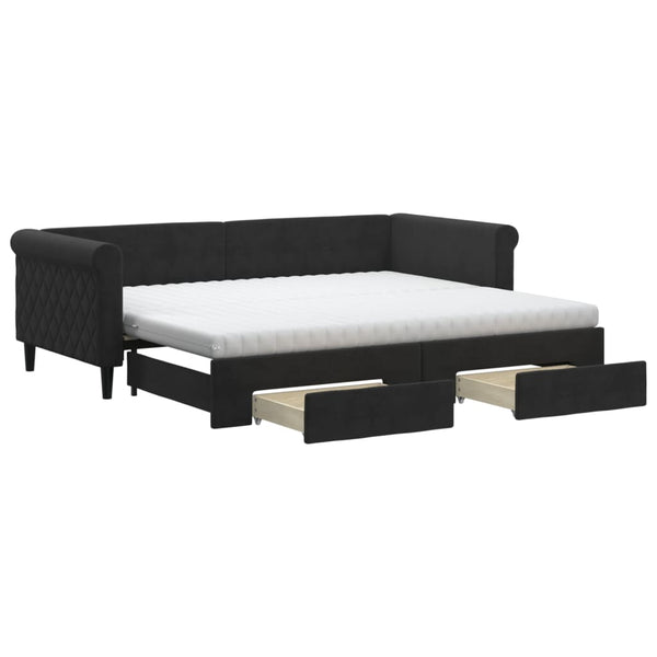 vidaXL Extendable Day Bed with Drawers Black 90x200 cm Velvet