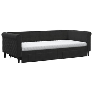 vidaXL Extendable Day Bed with Drawers Black 90x200 cm Velvet