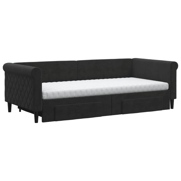 vidaXL Extendable Day Bed with Drawers Black 90x200 cm Velvet