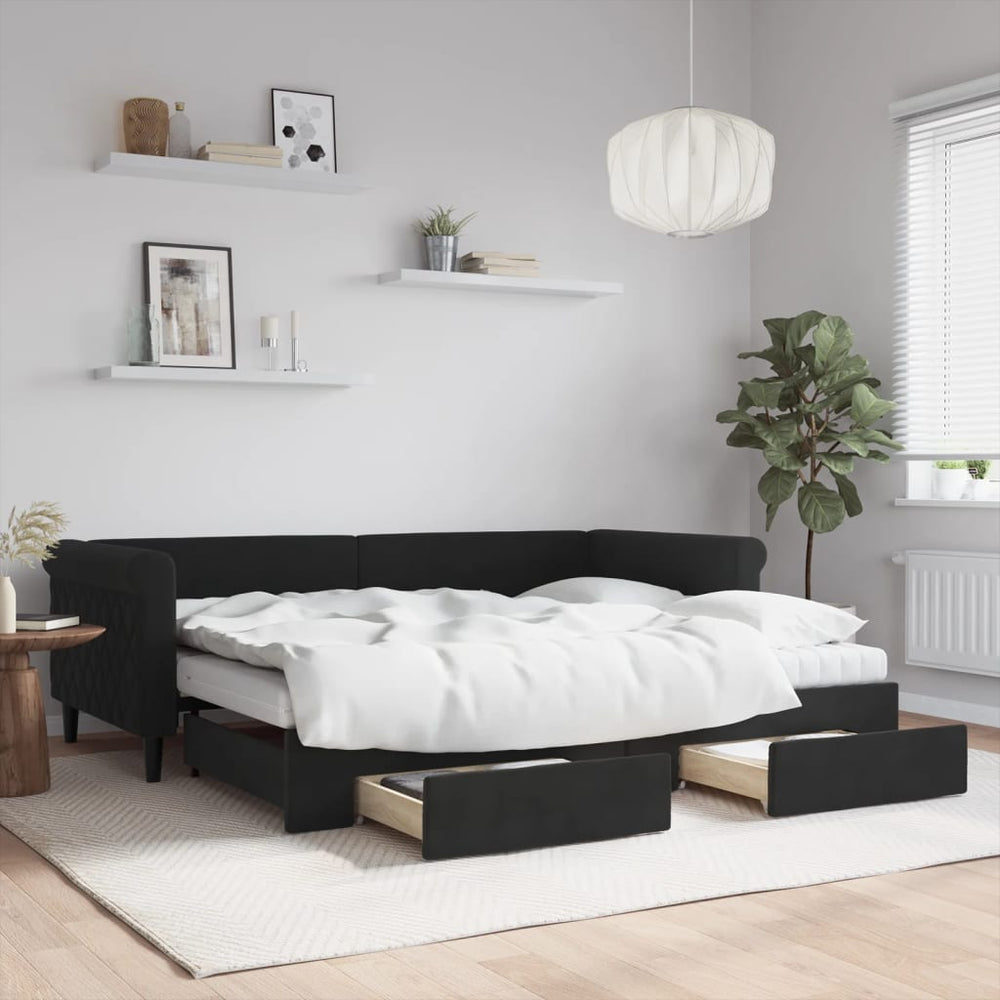 vidaXL Extendable Day Bed with Drawers Black 90x200 cm Velvet
