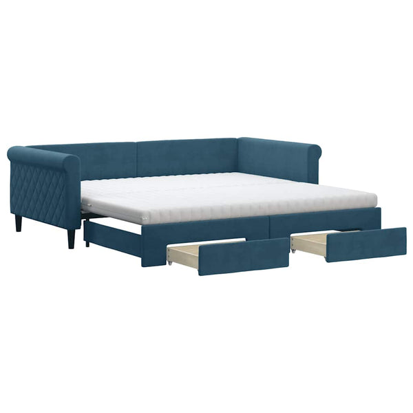 vidaXL Day Bed Extendable with Drawers Blue 100x200 cm Velvet