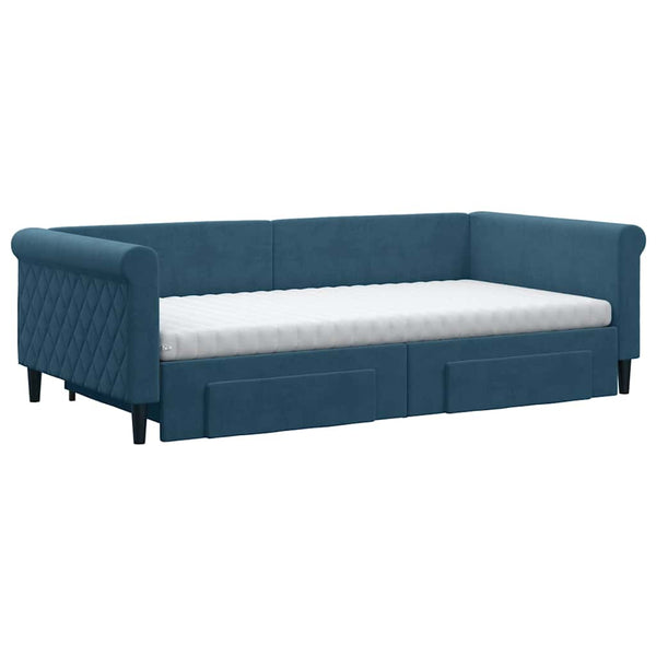 vidaXL Day Bed Extendable with Drawers Blue 100x200 cm Velvet
