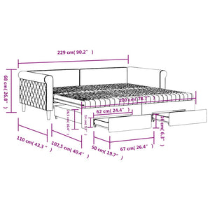 vidaXL Day Bed Extendable with Drawers Blue 100x200 cm Velvet