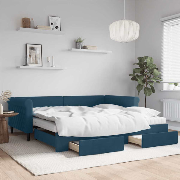vidaXL Day Bed Extendable with Drawers Blue 100x200 cm Velvet