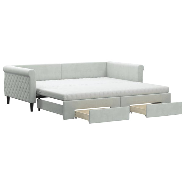 vidaXL Extendable Day Bed with Drawers Light Grey 100x200 cm Velvet