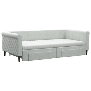 vidaXL Extendable Day Bed with Drawers Light Grey 100x200 cm Velvet