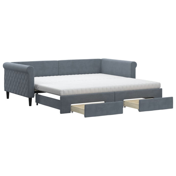vidaXL Extendable Day Bed with Drawers Dark Grey 100x200 cm Velvet