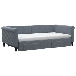vidaXL Extendable Day Bed with Drawers Dark Grey 100x200 cm Velvet
