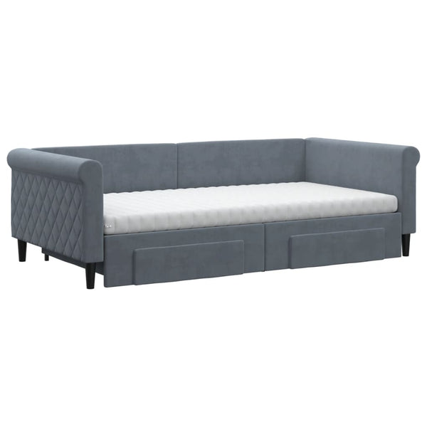 vidaXL Extendable Day Bed with Drawers Dark Grey 100x200 cm Velvet