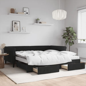 vidaXL Extendable Day Bed with Drawers Black 100x200 cm Velvet