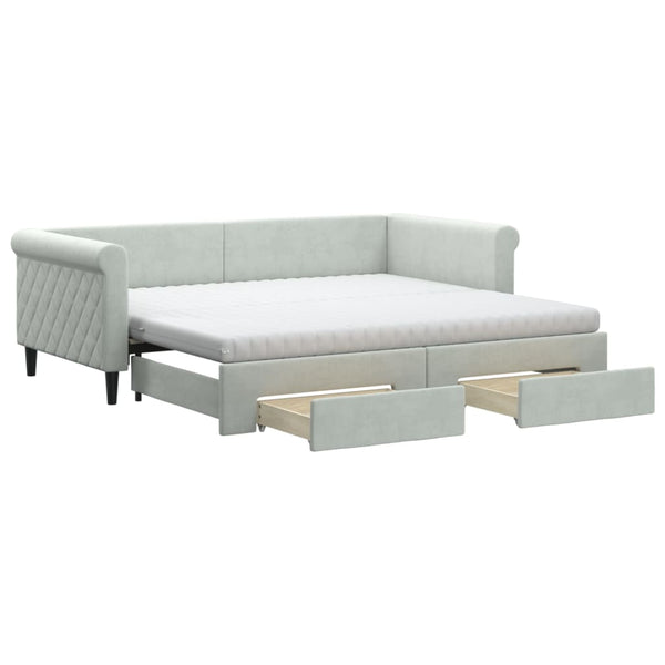 vidaXL Extendable Day Bed with Drawers Light Grey 90x190 cm Velvet