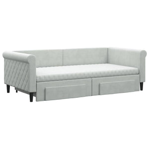vidaXL Extendable Day Bed with Drawers Light Grey 90x190 cm Velvet
