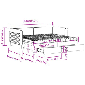 vidaXL Extendable Day Bed with Drawers Light Grey 90x190 cm Velvet