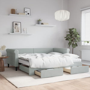vidaXL Extendable Day Bed with Drawers Light Grey 90x190 cm Velvet