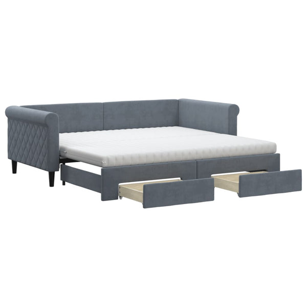 vidaXL Extendable Daybed with Drawers Dark Grey 90x190 cm Velvet
