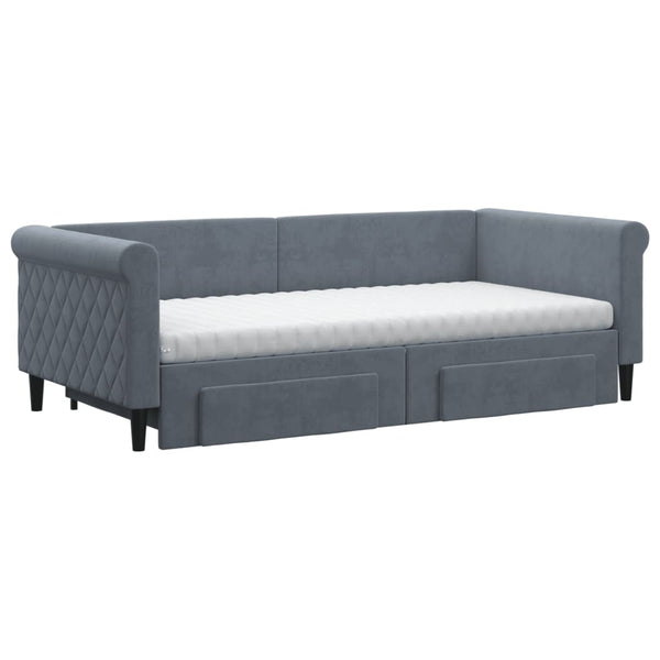 vidaXL Extendable Daybed with Drawers Dark Grey 90x190 cm Velvet