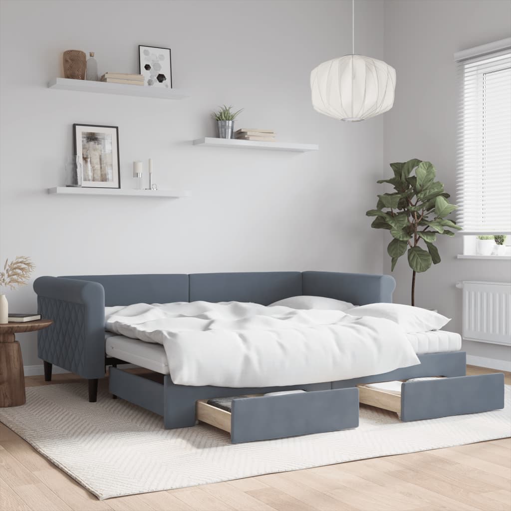 vidaXL Extendable Daybed with Drawers Dark Grey 90x190 cm Velvet