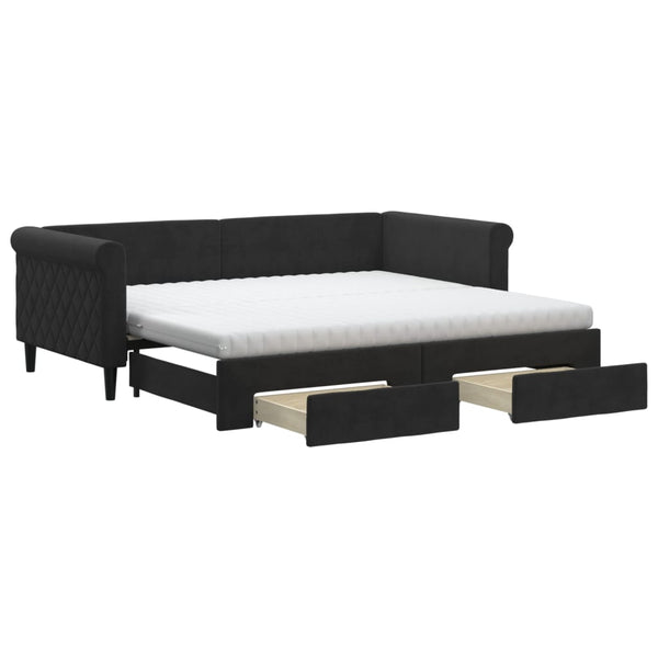 vidaXL Extendable Daybed with Drawers Black 90x190 cm Velvet