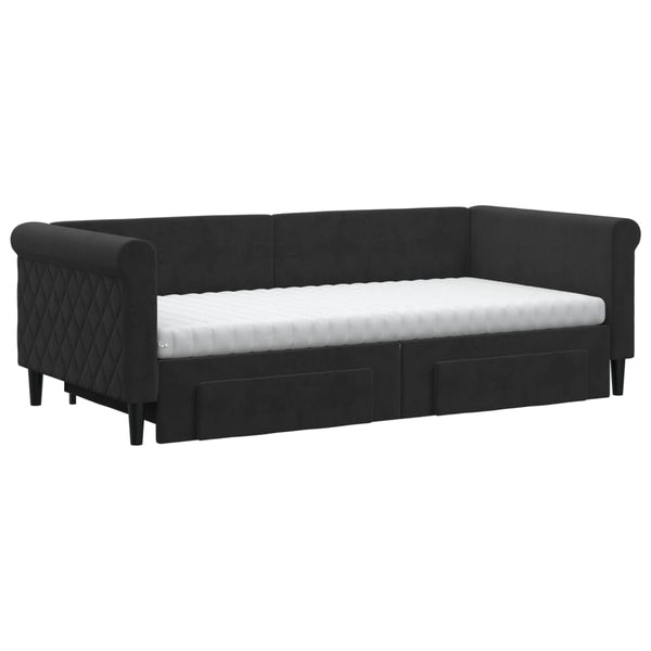 vidaXL Extendable Daybed with Drawers Black 90x190 cm Velvet