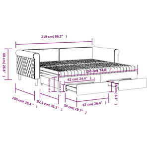 vidaXL Extendable Daybed with Drawers Black 90x190 cm Velvet