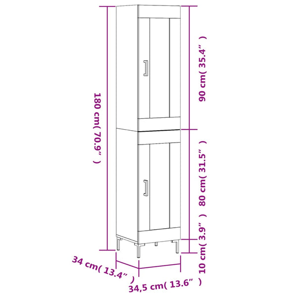 vidaXL Highboard Sonoma Oak 34.5x34x180 cm Engineered Wood
