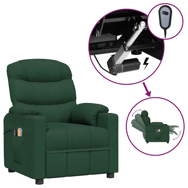 vidaXL Electric Massage Armchair Dark Green Fabric